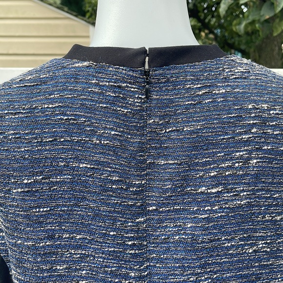 GUC Madewell Shimmer Weave Blue Metallic Black Panel Tweed Shift Dress Size 6 - Picture 12 of 17